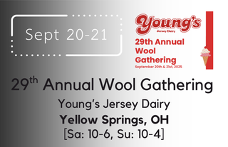 Promotional poster for Young's 29th Annual Wool Gathering with event details.